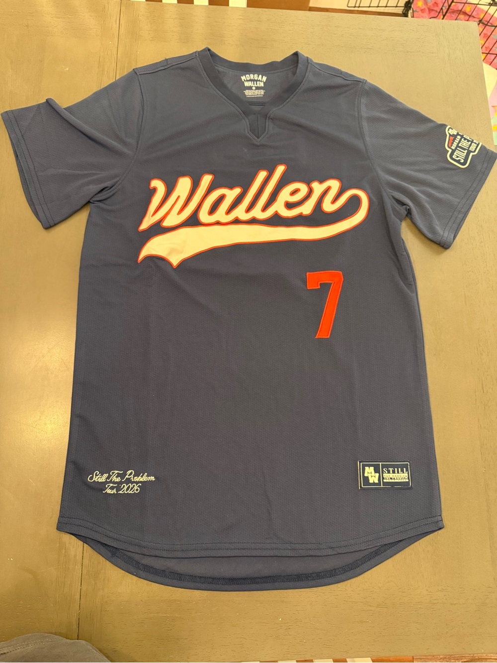 Wallen Navy Short-Sleeve Baseball Jersey with Red Accent - Women